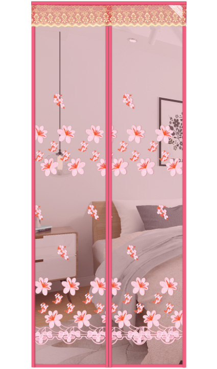 桃花朵朵磁性软纱门帘-粉色